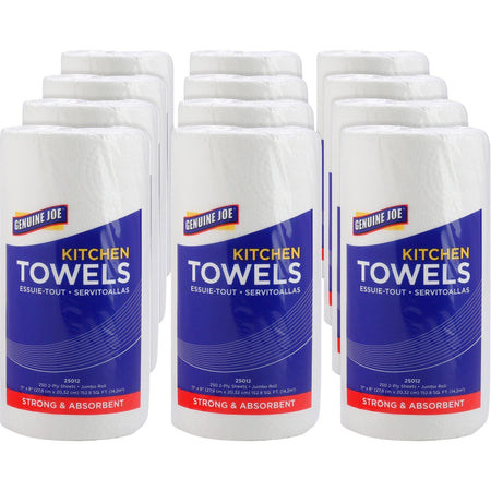Genuine Joe Paper Towels: 2-Ply 8’’x11’’ 250 Sheets/Roll - White - 12/Carton - Towels