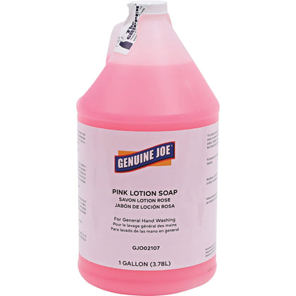 Genuine Joe Pink Lotion Soap: Rich Lather 1 gal Pump Bottle - Skin-Friendly - Hand Soaps/Cleaners
