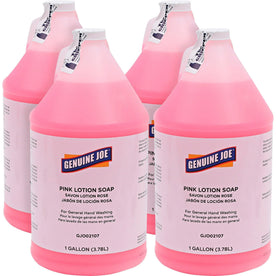 Genuine Joe Pink Lotion Soap: Rich Lather for Hand and Skin - 1 gal - 4/Carton - Soaps/Cleaners