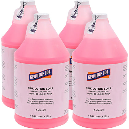 Genuine Joe Pink Lotion Soap: Rich Lather for Hand and Skin - 1 gal - 4/Carton - Soaps/Cleaners