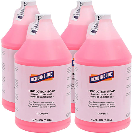 Genuine Joe Pink Lotion Soap: Rich Lather for Hand and Skin - 1 gal - 4/Carton - Soaps/Cleaners