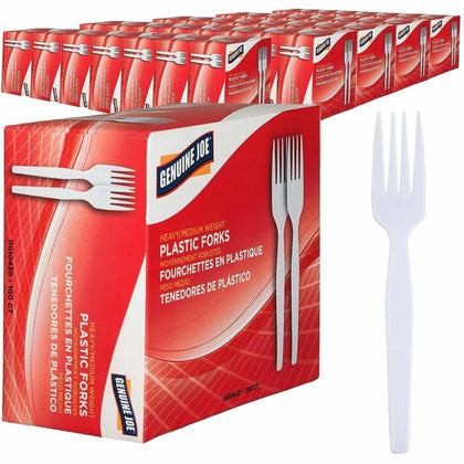 Genuine Joe Plastic Forks - Heavyweight Disposable Cutlery - 100/Box