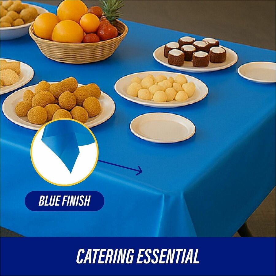 Genuine Joe Plastic Rectangular Table Covers - 108’’ Length x 54’’ Width - Blue - 6/Pack - 4 / Carton - Tablecloths