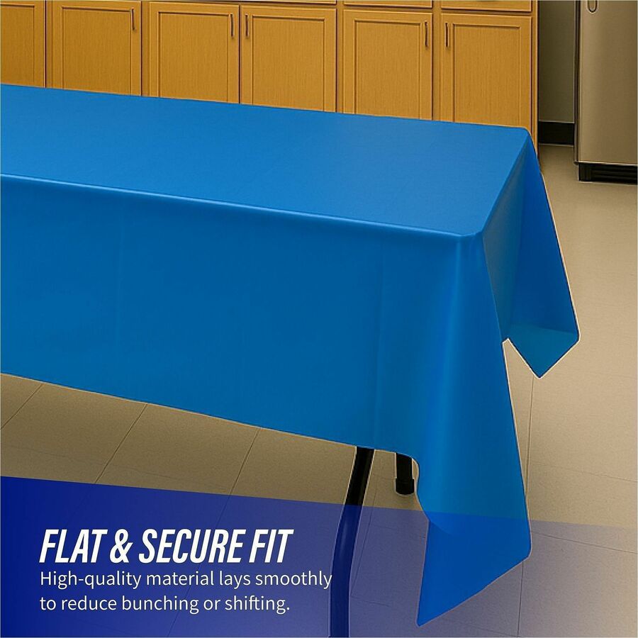 Genuine Joe Plastic Rectangular Table Covers - 108’’ Length x 54’’ Width - Blue - 6/Pack - 4 / Carton - Tablecloths