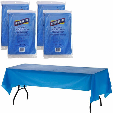Genuine Joe Plastic Rectangular Table Covers - 108’’ Length x 54’’ Width - Blue - 6/Pack - 4 / Carton - Tablecloths