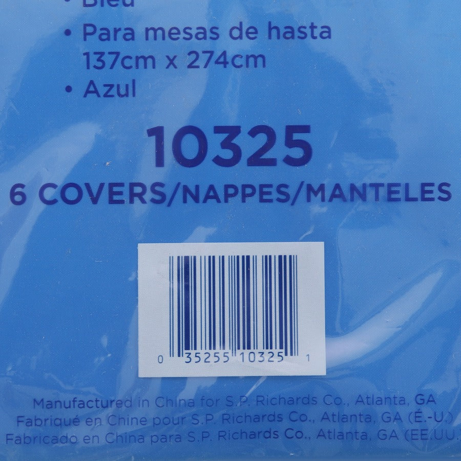 Genuine Joe Plastic Rectangular Table Covers - 108’’ Length x 54’’ Width - Blue - 6 / Pack - Tablecloths