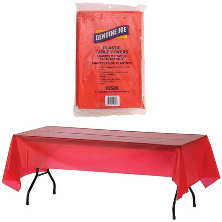 Genuine Joe Plastic Rectangular Table Covers - 108’’ Length x 54’’ Width - Red - 6 / Pack - Tablecloths