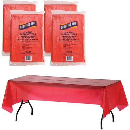 Genuine Joe Plastic Rectangular Table Covers - 108’’ Length x 54’’ Width - Red - 6/Pack - 4 / Carton - Tablecloths