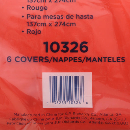 Genuine Joe Plastic Rectangular Table Covers - 108’’ Length x 54’’ Width - Red - 6 / Pack - Tablecloths
