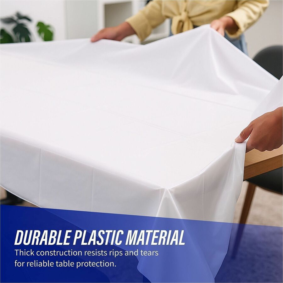 Genuine Joe Plastic Rectangular Table Covers - 108’’ Length x 54’’ Width - White - 6 / Pack - Tablecloths