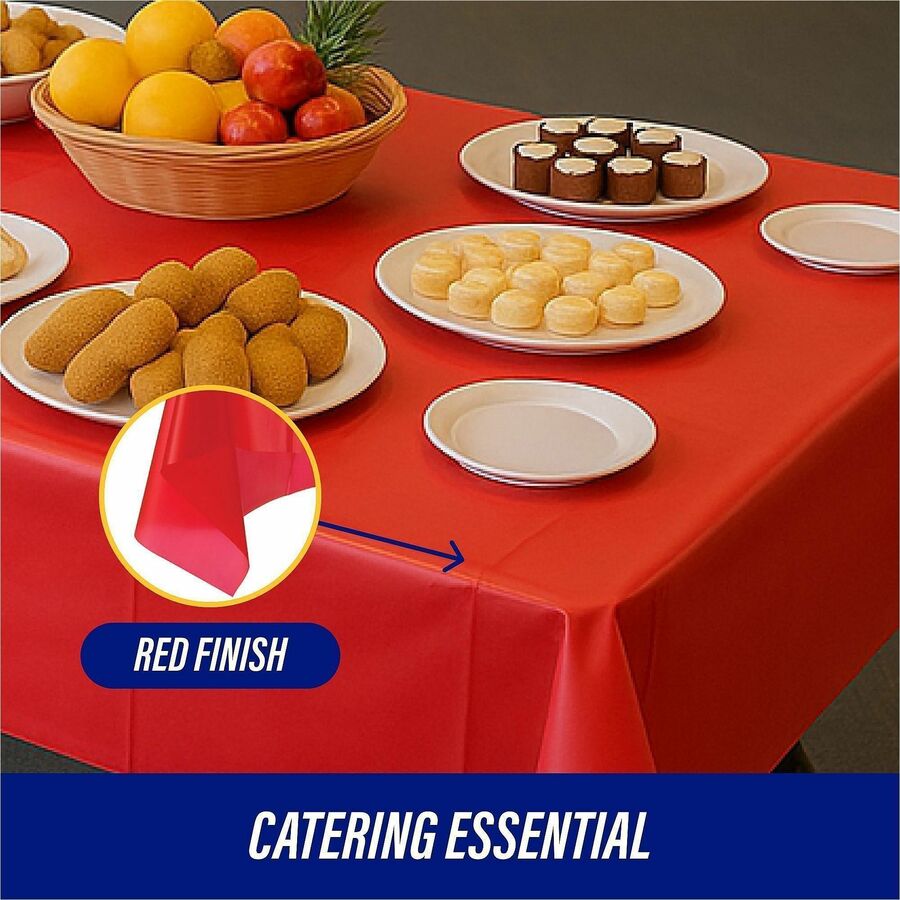 Genuine Joe Plastic Rectangular Table Covers - 108’’ Length x 54’’ Width - Red - 6 / Pack - Tablecloths