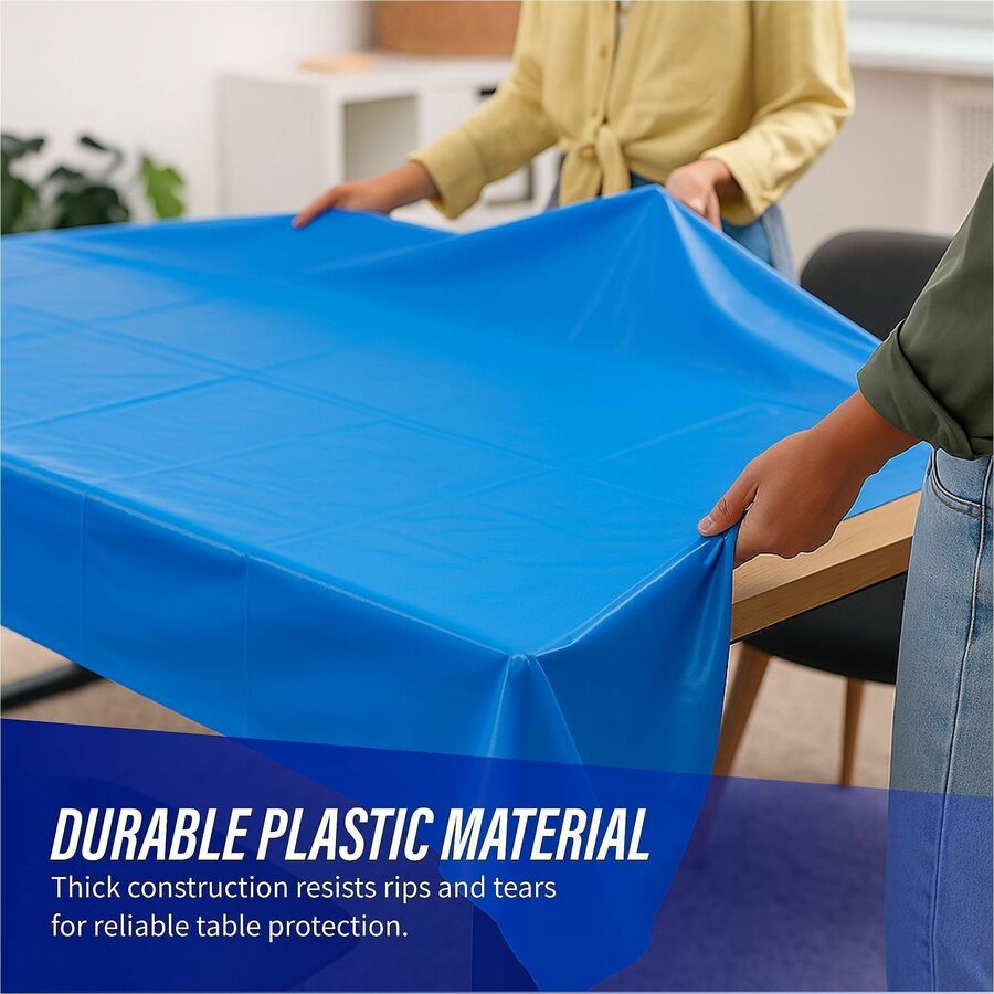 Genuine Joe Plastic Rectangular Table Covers - 108’’ Length x 54’’ Width - Blue - 6/Pack - 4 / Carton - Tablecloths