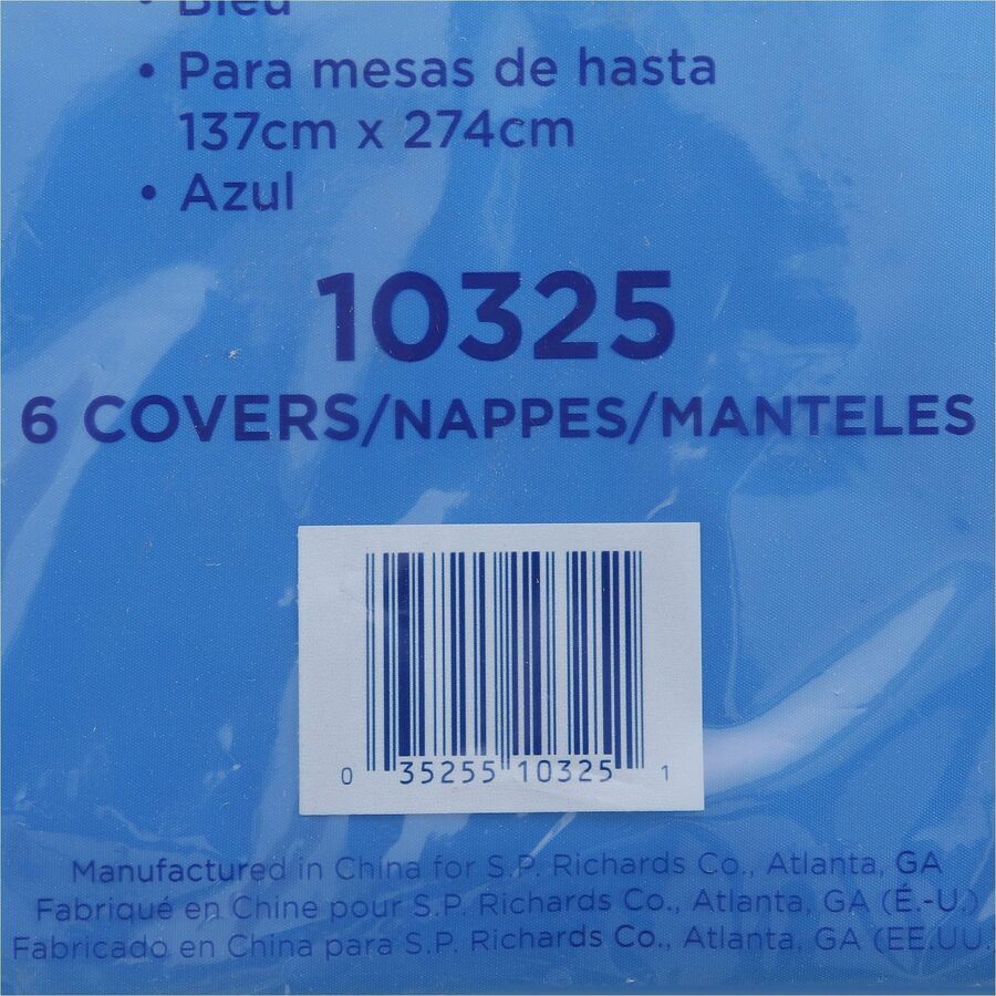 Genuine Joe Plastic Rectangular Table Covers - 108’’ Length x 54’’ Width - Blue - 6/Pack - 4 / Carton - Tablecloths