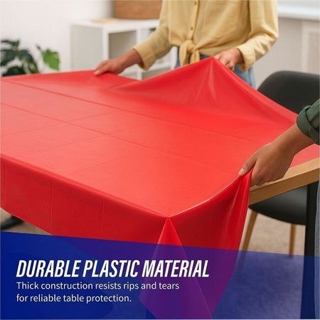 Genuine Joe Plastic Rectangular Table Covers - 108’’ Length x 54’’ Width - Red - 6 / Pack - Tablecloths