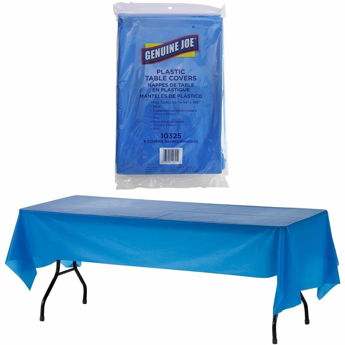 Genuine Joe Plastic Rectangular Table Covers - 108’’ Length x 54’’ Width - Blue - 6 / Pack - Tablecloths