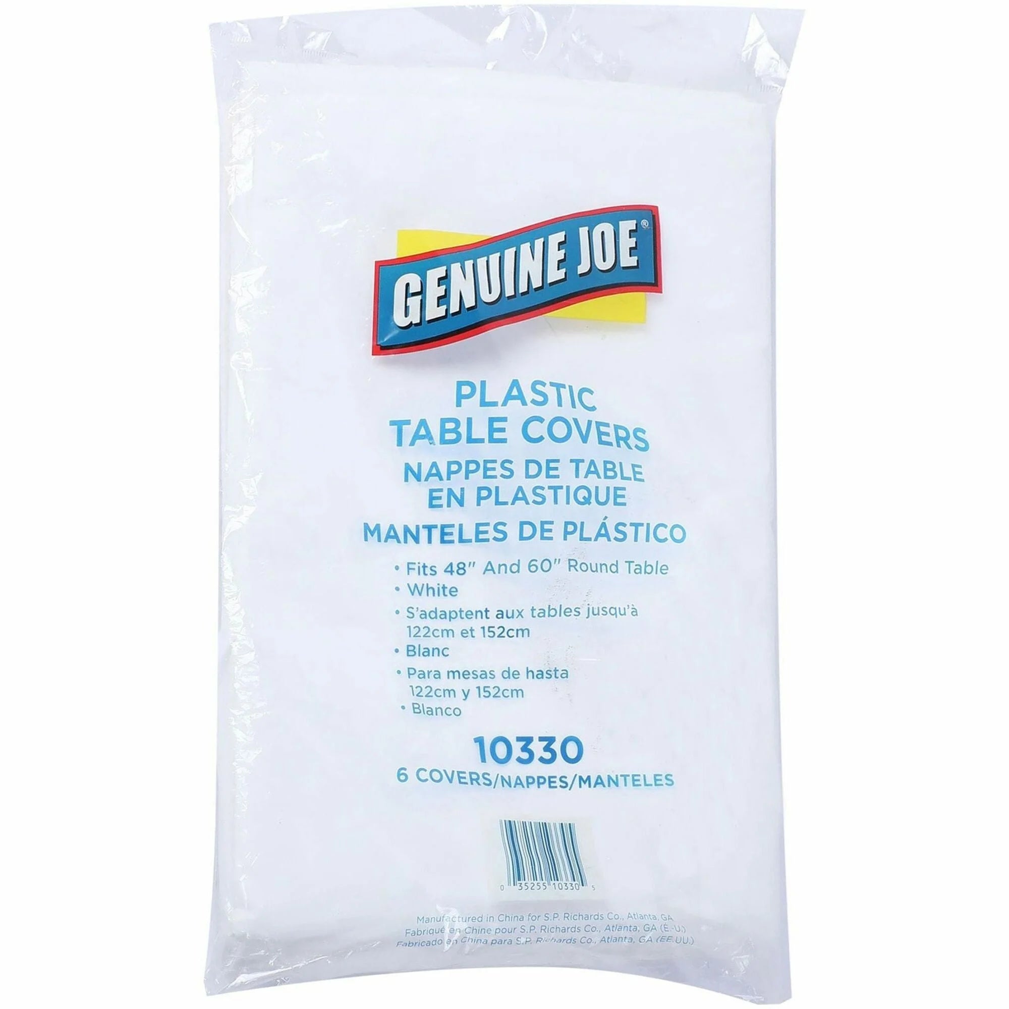 Genuine Joe Plastic Round Tablecovers - White - 84’’ Diameter - 6/Pack - Tablecloths