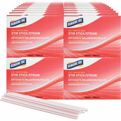 Genuine Joe Plastic Stir Stick Straws - 5.5’’ Length - White - 1000/Box - Stirrers