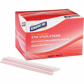 Genuine Joe Plastic Stir Stick Straws - 5.5’’ Length - White - 1000/Box - Stirrers