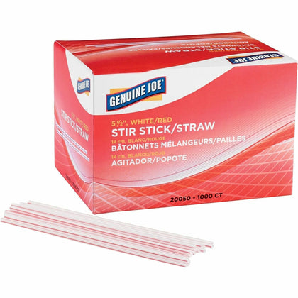 Genuine Joe Plastic Stir Stick Straws - 5.5’’ Length - White - 1000/Box - Stirrers