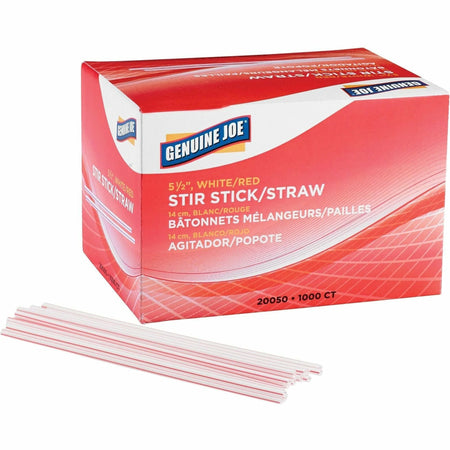 Genuine Joe Plastic Stir Stick Straws - 5.5’’ Length - White - 1000/Box - Stirrers