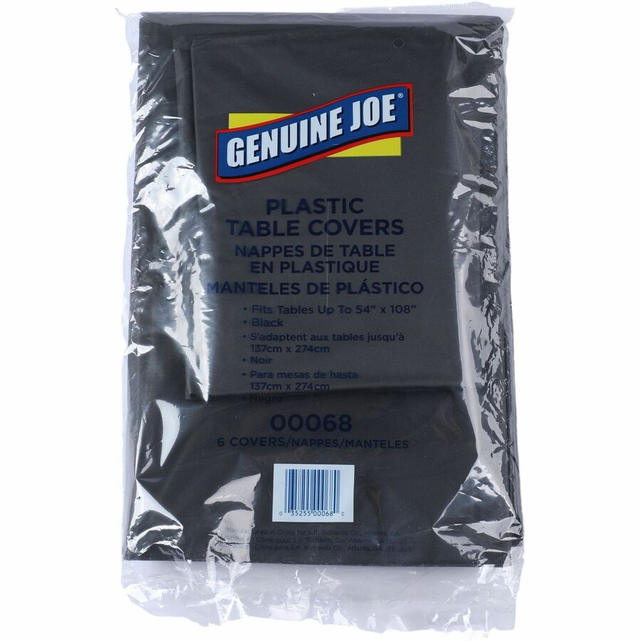 Genuine Joe Plastic Table Covers - 108’’ Length x 54’’ Width - Black - 6/Pack - 4 / Carton - Tablecloths