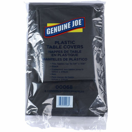Genuine Joe Plastic Table Covers - 108’’ Length x 54’’ Width - Black - 6/Pack - 4 / Carton - Tablecloths