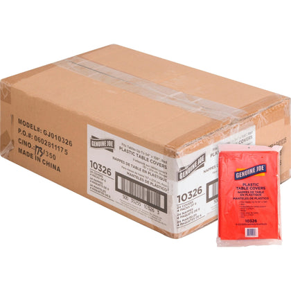 Genuine Joe Plastic Table Covers: 108’’x54’’ Red - 6/Pack 4/Carton - Tablecloths