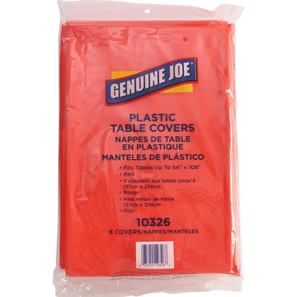 Genuine Joe Plastic Table Covers - 108’’x54’’ Red - 6 Pack - Tablecloths