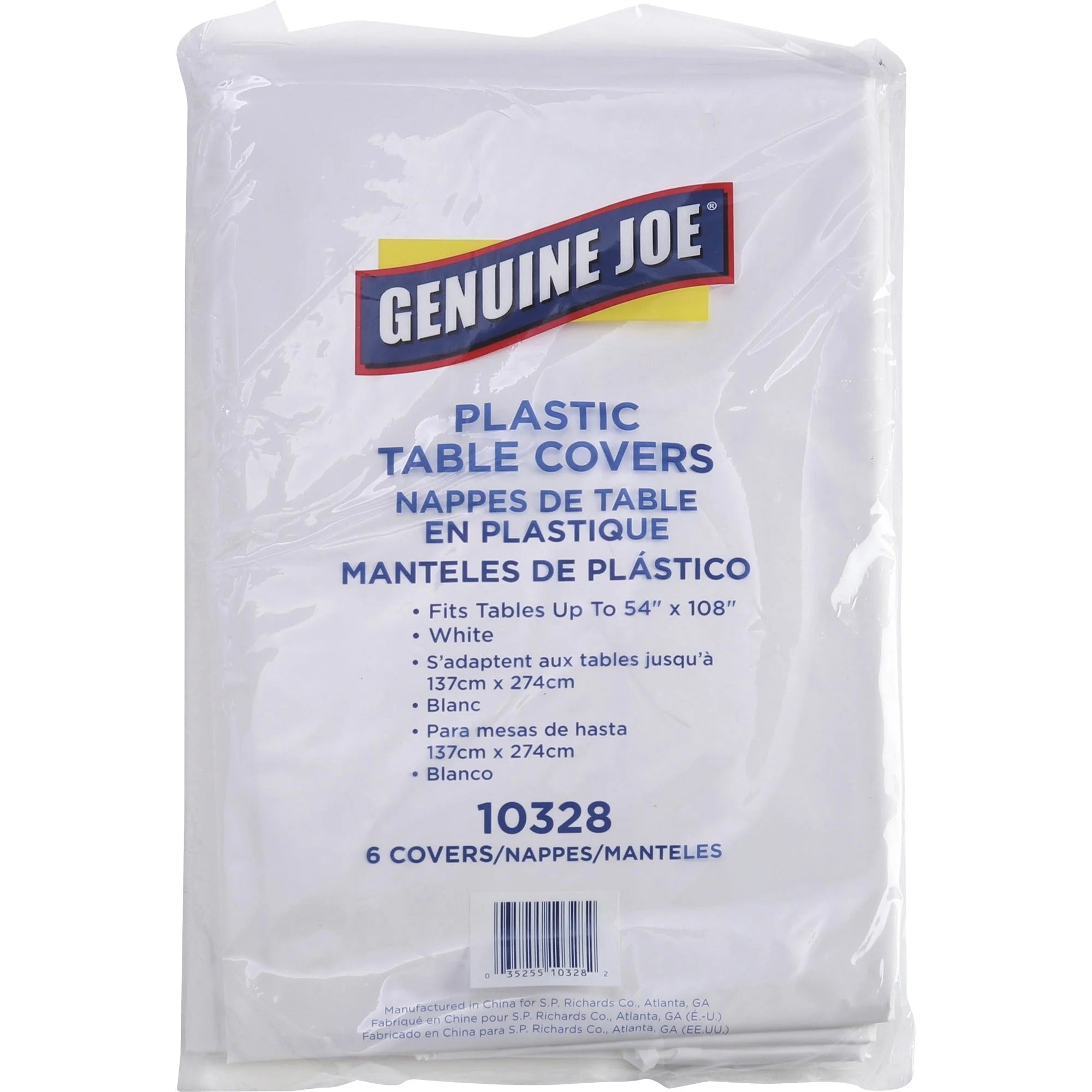Genuine Joe Plastic Table Covers - 108’’x54’’ White - 6 Pack - Tablecloths