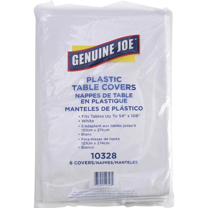 Genuine Joe Plastic Table Covers - 108’’x54’’ White - 6 Pack - Tablecloths