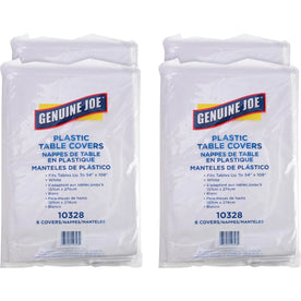 Genuine Joe Plastic Rectangular Table Covers - 108’’ Length x 54’’ Width - White - 6/Pack - 4 / Carton - Tablecloths