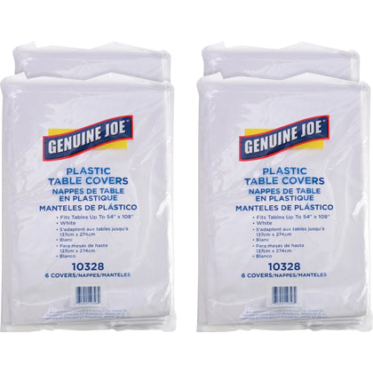 Genuine Joe Plastic Table Covers - White 108’’x54’’ - 6/Pack 4/Carton - Tablecloths