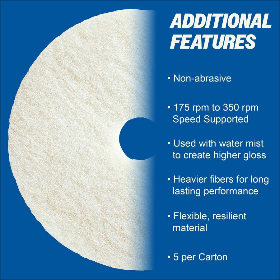 Genuine Joe Polishing Floor Pad - 20’’ Diameter x 1’’ Thickness - 175 rpm to 350 Speed Supported - Machines &