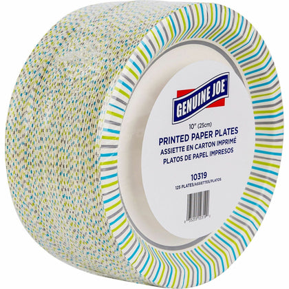 Genuine Joe Printed Paper Plates - Disposable 10’’ Diameter - Multi - 125 / Pack