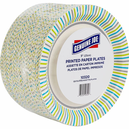 Genuine Joe Printed Paper Plates - Disposable 9’’ - Assorted Colors - 125 Pack