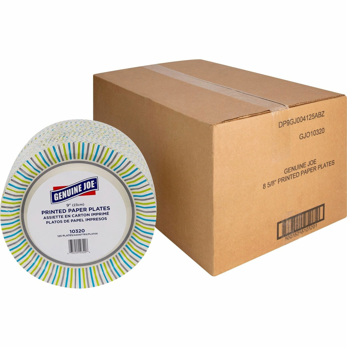 Genuine Joe Printed Paper Plates - Disposable 9’’ - Assorted Colors - 125/Pack