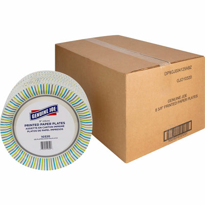 Genuine Joe Printed Paper Plates - Disposable 9’’ - Assorted Colors - 125/Pack