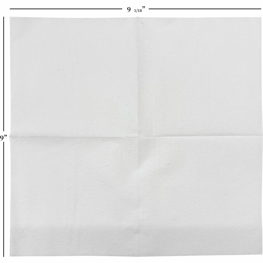 Genuine Joe Quad-fold Square Beverage Napkins - 1 Ply - 9.50’’ Width x Length - White - 500/Pack - 8 / Carton