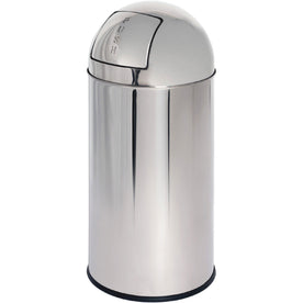 Genuine Joe Round Top Receptacle: 12 gal Stainless Steel Bin - Waste Containers & Lids