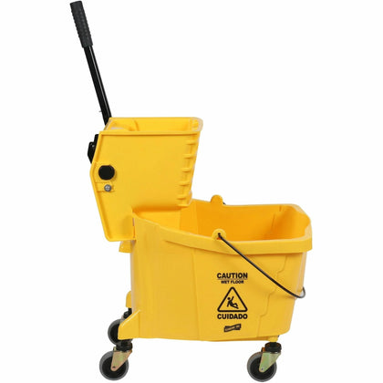 Genuine Joe Side Press Mop Bucket & Wringer Combo - 35-qt - Yellow - Buckets Wringers