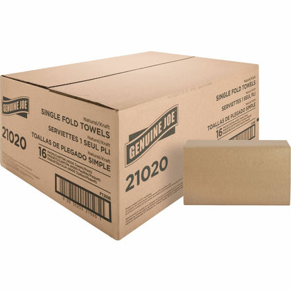 Genuine Joe Single-Fold Paper Towels - Natural Fiber 1-Ply - 250 Sheets/Pack