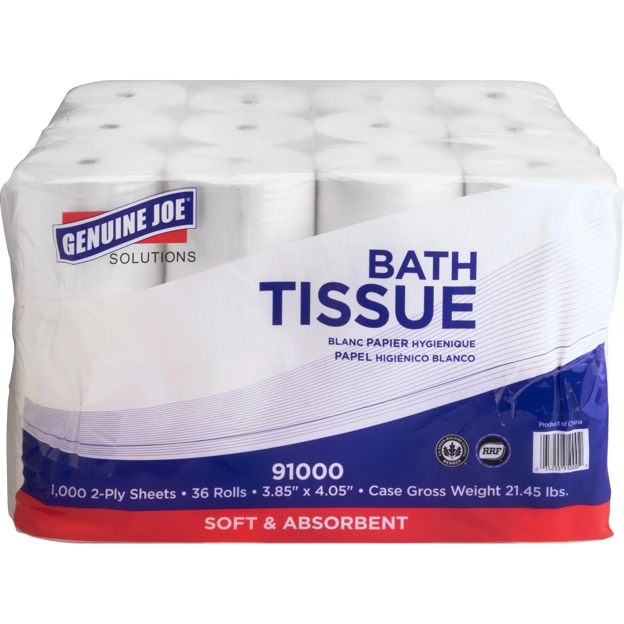 Genuine Joe Solutions Bath Tissue: 2-Ply 1000 Sheets/Roll - White - 36 Pack - 56 Pallet - Bathroom Tissue