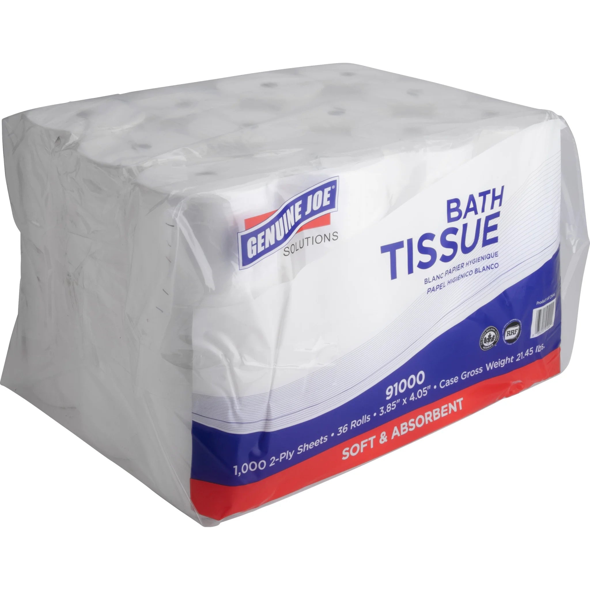 Genuine Joe Solutions Double Capacity Bath Tissue - 2 Ply - 1000 Sheets/Roll - 0.71’’ Core - White - Virgin Fiber - 36