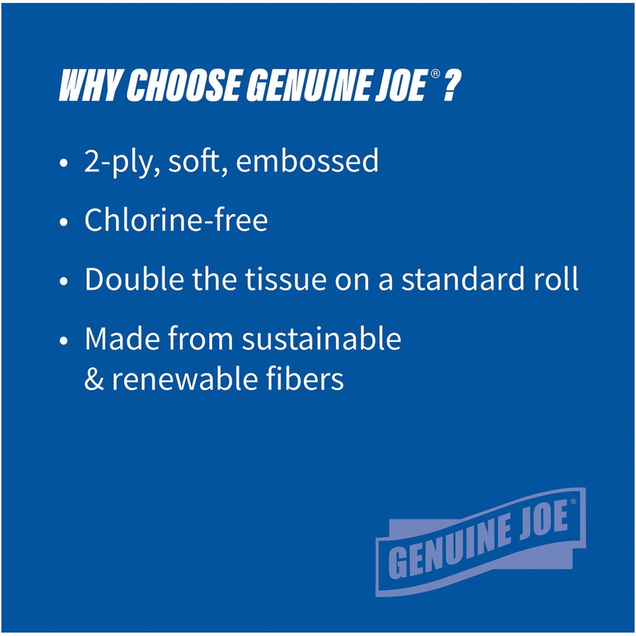 Genuine Joe Solutions Double Capacity Bath Tissue - 2 Ply - 1000 Sheets/Roll - 0.71’’ Core - White - Virgin Fiber - 36