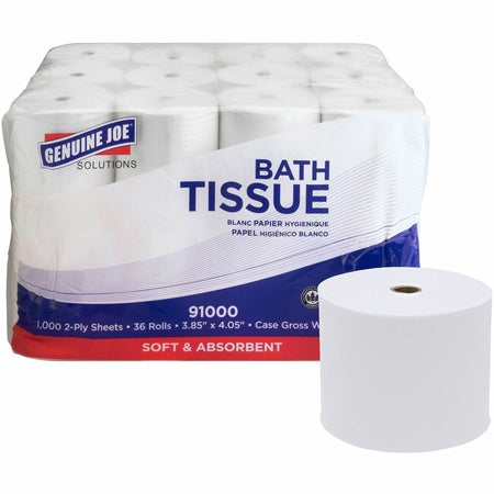 Genuine Joe Solutions Double Capacity Bath Tissue - 2 Ply - 1000 Sheets/Roll - WhitePack - 36/Pack - 56 / Pallet
