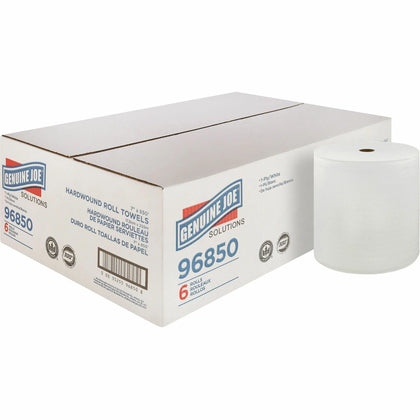 Genuine Joe Solutions Hardwound Paper Towels - 1 Ply 850 ft - White Virgin Fiber
