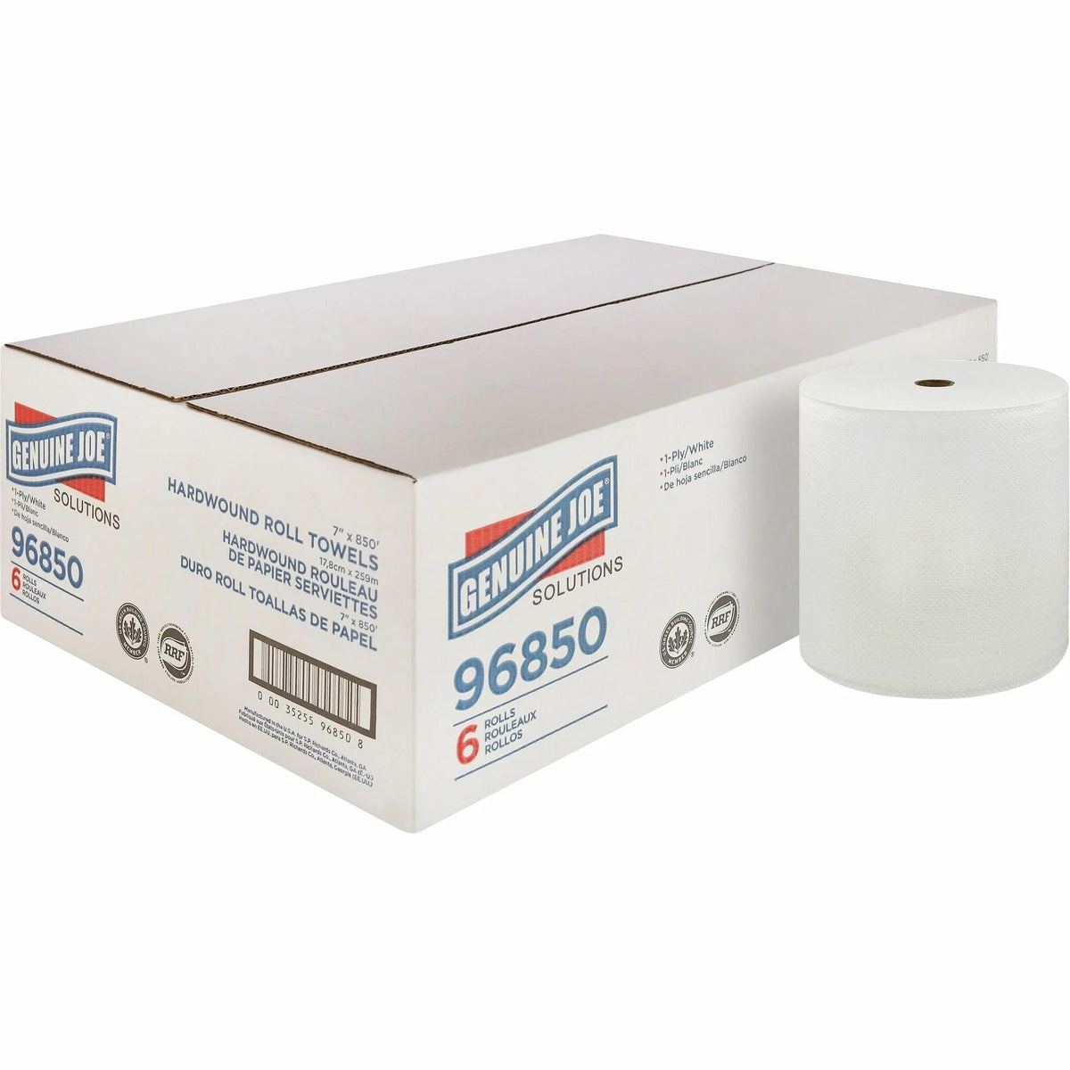 Genuine Joe Solutions Hardwound Paper Towels - 1 Ply - 850 ft - White