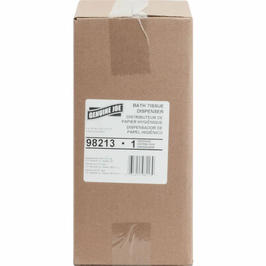 Genuine Joe Solutions Standard Bath Tissue Roll Dispenser - Manual - 2000 x Sheet 2 - Black - Sliding Door - 1 Each