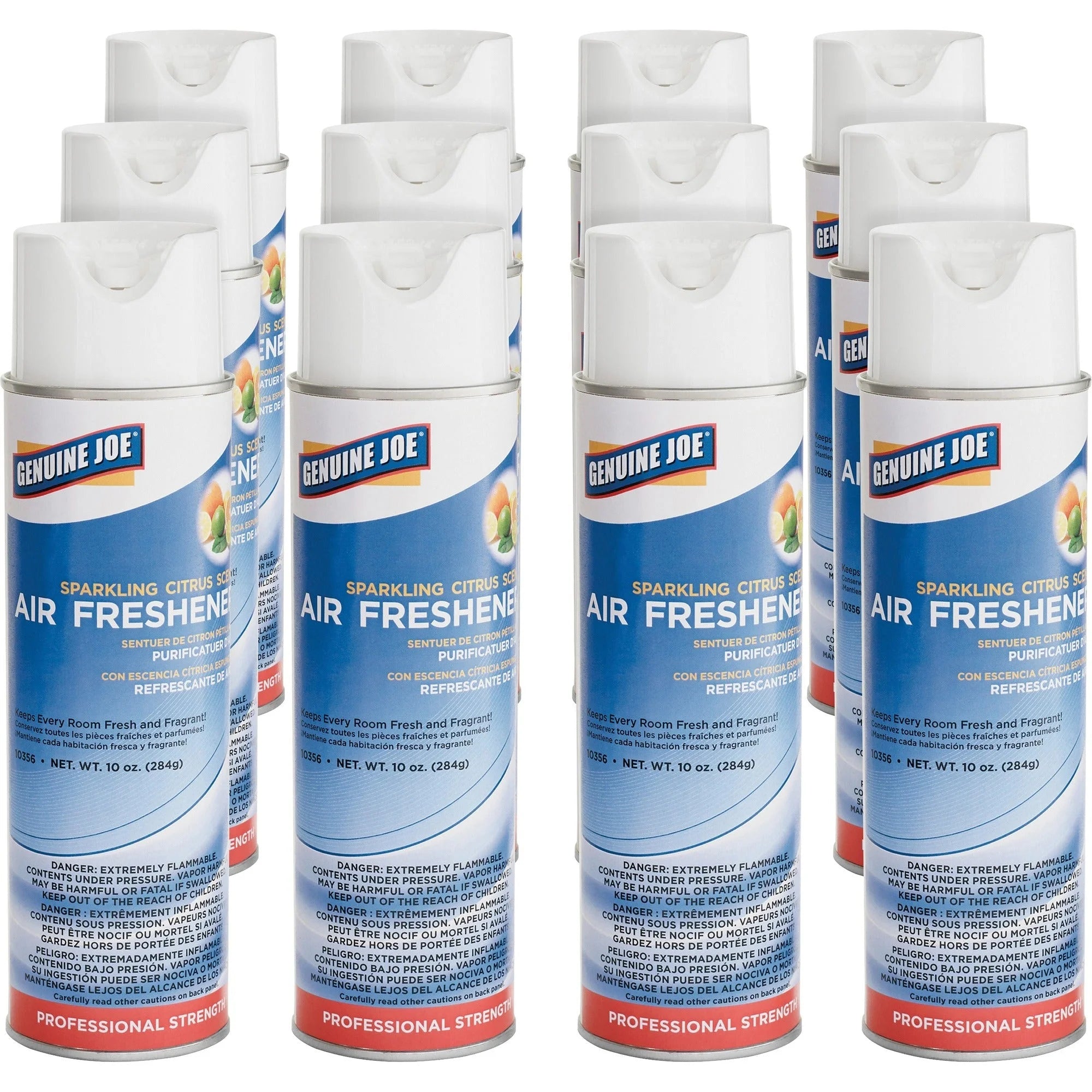 Genuine Joe Sparkling Citrus Air Freshener Spray - 10 oz - 12/Carton - Fresheners