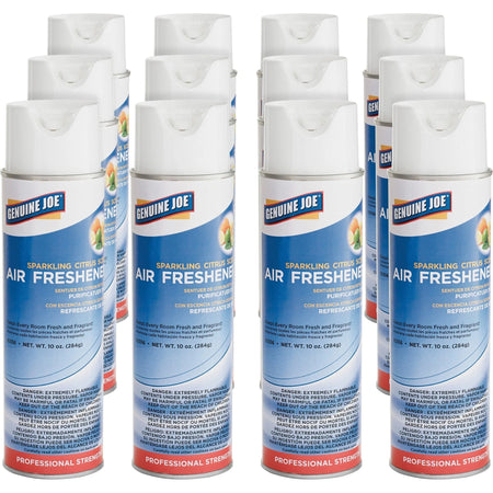 Genuine Joe Sparkling Citrus Air Freshener Spray - 10 oz - 12/Carton - Fresheners